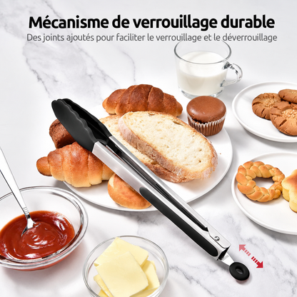 Set 3 Pinces de Cuisine Inox - Embouts Silicone Anti-Rayures