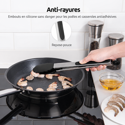 Set 3 Pinces de Cuisine Inox - Embouts Silicone Anti-Rayures