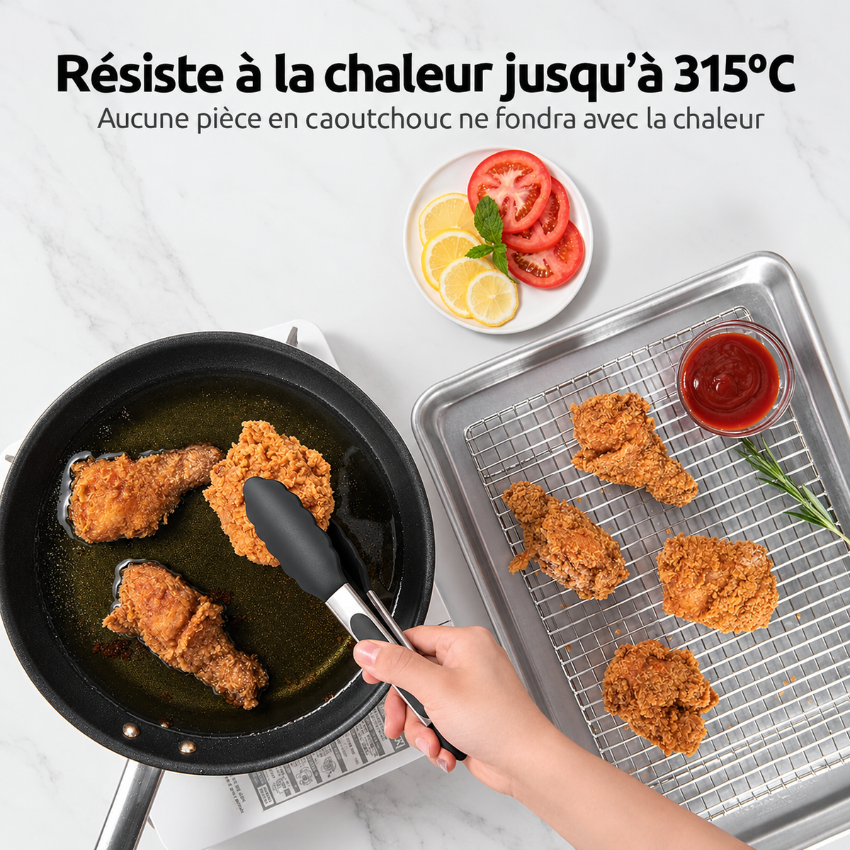 Set 3 Pinces de Cuisine Inox - Embouts Silicone Anti-Rayures