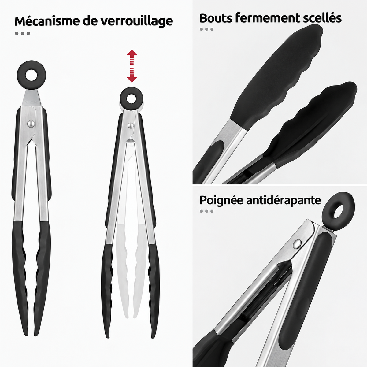 Set 3 Pinces de Cuisine Inox - Embouts Silicone Anti-Rayures