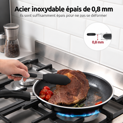 Set 3 Pinces de Cuisine Inox - Embouts Silicone Anti-Rayures
